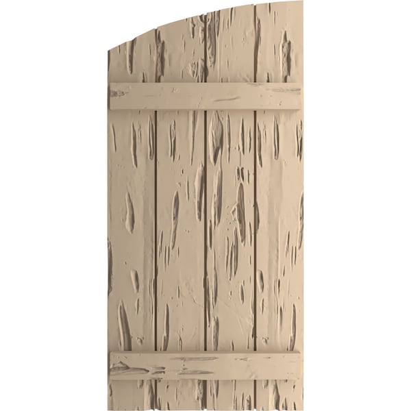 Pecky Cypress 4 Board Joined Board-n-Batten W/Elliptical Top Faux Wood Shutters, 22W X 72H